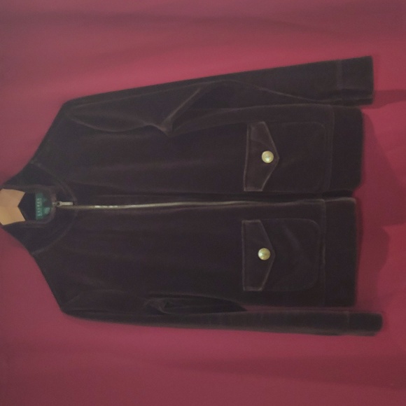 Lauren Ralph Lauren Zip Velvet Jacket Brown Pockets Womens Size Large - Picture 1 of 8